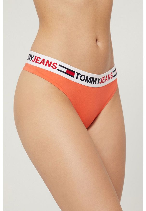TOMMY HILFIGER - Tommy Hilfiger stringi kolor pomarańczowy. Kolor: pomarańczowy