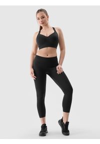 4f - Legginsy treningowe z materiału z recyklingu damskie - czarne. Kolor: czarny. Materiał: materiał. Wzór: jednolity, gładki, ze splotem. Sport: joga i pilates, fitness