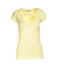 Born2be - Jasnożółty T-shirt Azame. Kolor: żółty. Materiał: dzianina. Długość rękawa: krótki rękaw. Długość: krótkie