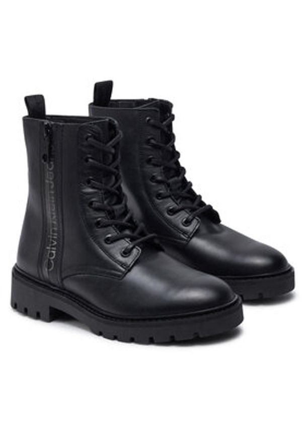 Calvin Klein Jeans Botki Combat Mid Laceup Zip Wn YW0YW01035 Czarny. Kolor: czarny. Materiał: skóra