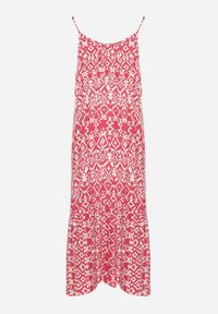 Born2be - Różowa Sukienka z Bawełny z Geometrycznym Motywem Koladiela. Okazja: na spacer. Kolor: różowy. Materiał: bawełna. Długość rękawa: na ramiączkach. Wzór: geometria. Sezon: lato #2