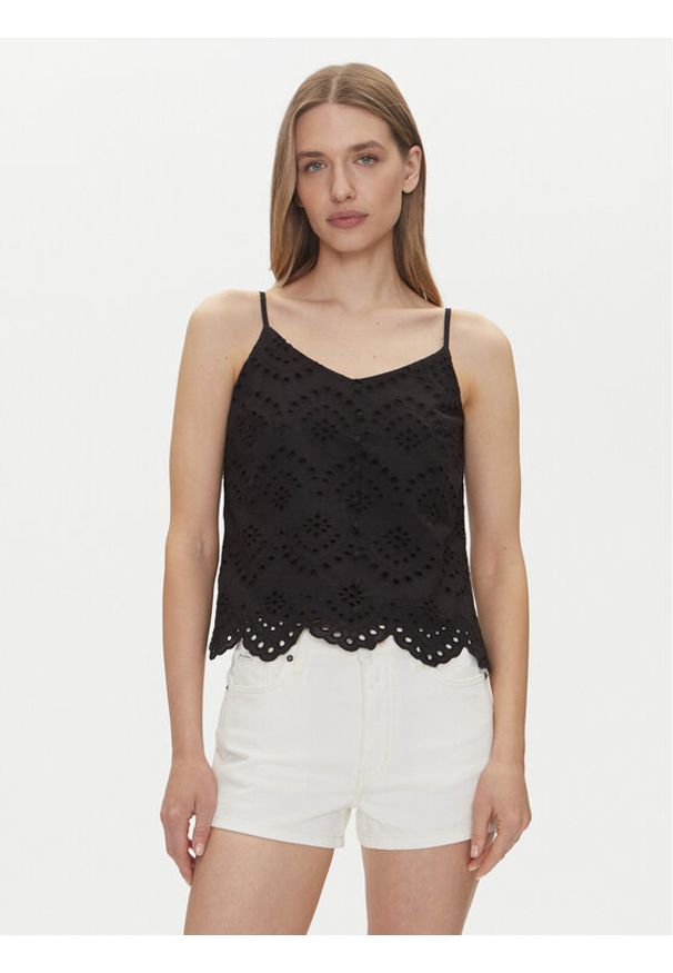 Pieces Top Vilde 17156563 Czarny Regular Fit. Kolor: czarny. Materiał: bawełna