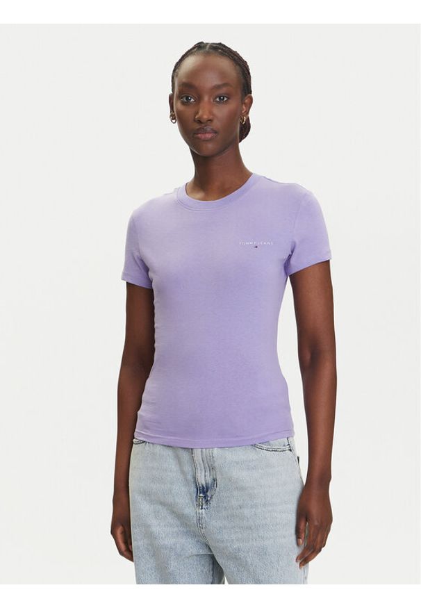 Tommy Jeans T-Shirt Linear DW0DW21164 Fioletowy Slim Fit. Kolor: fioletowy. Materiał: bawełna