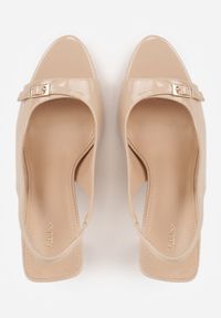 Renee - Ciemnobeżowe Sandały Lakierowane VICES na Szpilce Slingback z Metaliczną Klamrą Harmonia. Zapięcie: klamry. Kolor: beżowy. Materiał: lakier. Obcas: na szpilce. Styl: glamour, elegancki #3