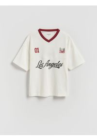 Reserved - Bawełniany t-shirt - złamana biel. Materiał: bawełna #1