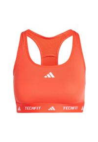 Adidas - Biustonosz Techfit Medium-Support. Kolor: czerwony. Materiał: materiał. Technologia: Techfit (Adidas)