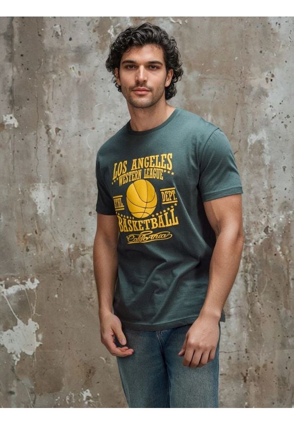 Sinsay - Bawełniana koszulka z nadrukiem - zielony. Kolor: zielony. Materiał: bawełna. Wzór: nadruk