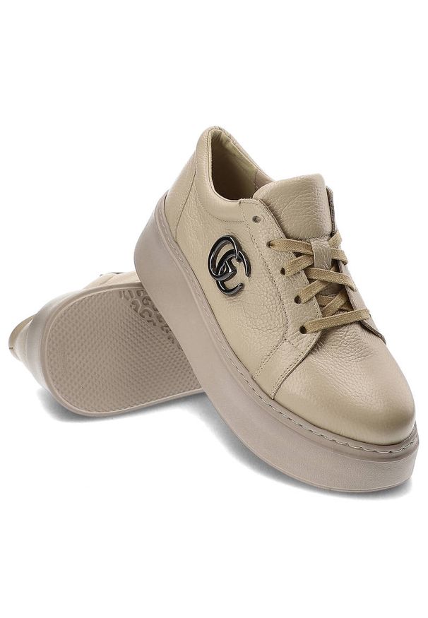 Beżowe Sneakersy Armodo Damskie Stylowe Obuwie. Okazja: na imprezę. Kolor: beżowy. Materiał: materiał