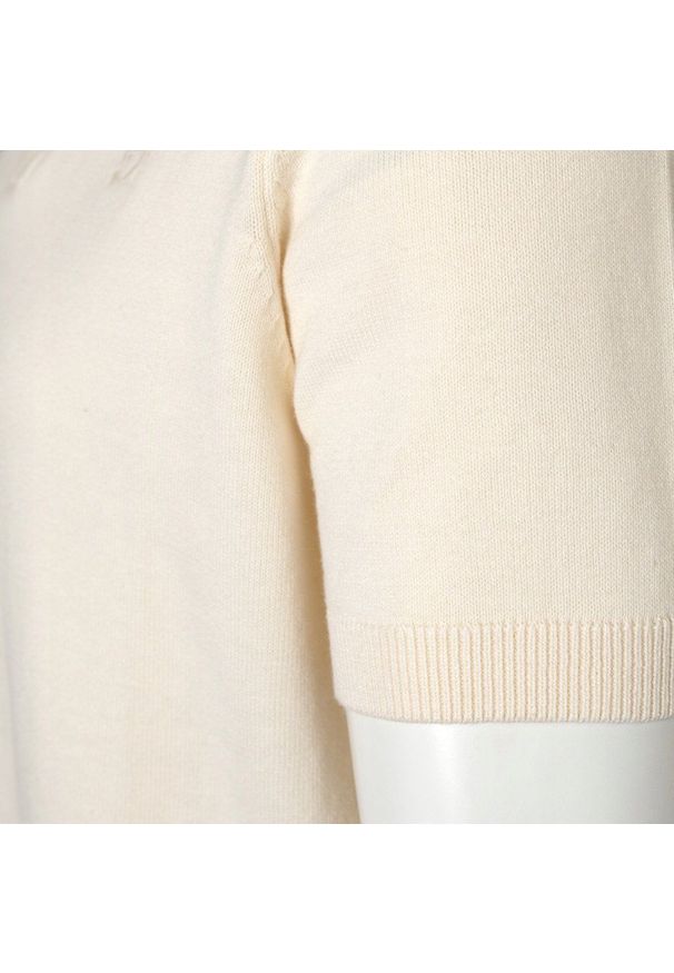 Dzianinowa Koszulka Polo - Pako Jeans - Ecru. Okazja: na co dzień. Typ kołnierza: polo. Kolor: brązowy, beżowy, wielokolorowy. Materiał: bawełna. Wzór: ze splotem. Styl: casual
