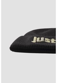 Just Cavalli - JUST CAVALLI Czarna damska czapka beanie z domieszką wełny. Kolor: czarny. Materiał: wełna. Wzór: haft. Styl: elegancki #5