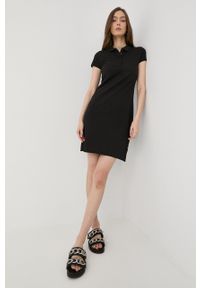 BOSS sukienka bawełniana kolor czarny mini prosta. Kolor: czarny. Materiał: bawełna. Długość rękawa: krótki rękaw. Typ sukienki: proste. Długość: mini