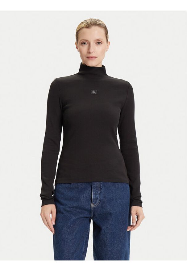 Calvin Klein Jeans Golf LV047D203G Czarny Slim Fit. Typ kołnierza: golf. Kolor: czarny. Materiał: bawełna