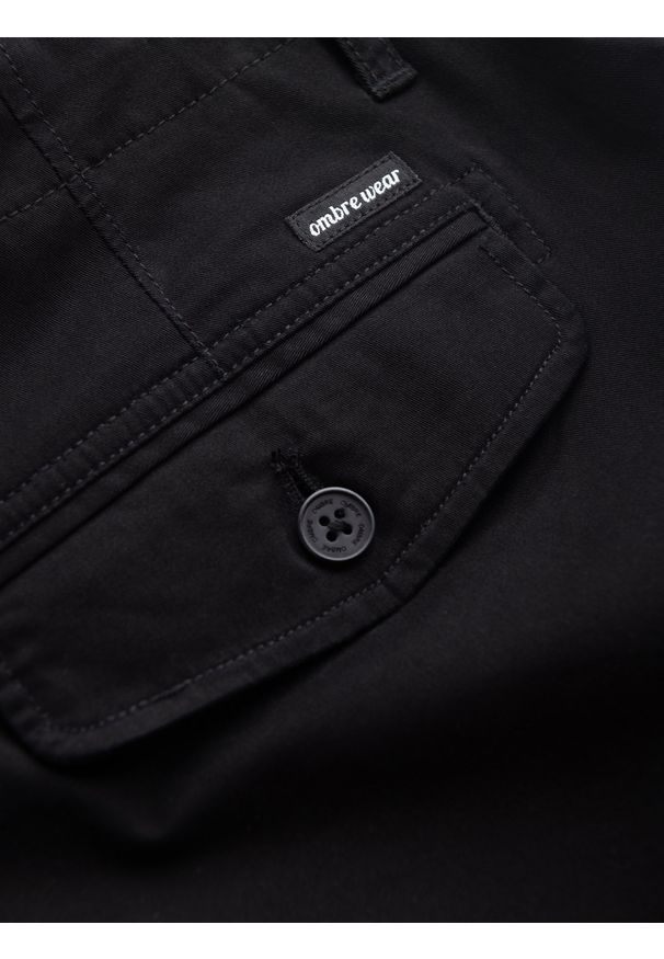 Ombre Clothing - Szorty męskie jednokolorowe z kieszeniami cargo – czarne V4 - Rozmiar: L. Okazja: na co dzień. Kolor: czarny. Materiał: bawełna, elastan, poliester, materiał. Długość: krótkie. Wzór: gładki, aplikacja, haft, jednolity. Sezon: lato. Styl: wakacyjny, casual