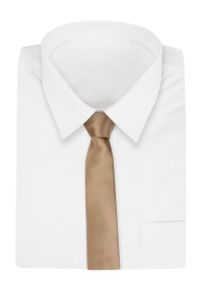 Alties - Beżowy Jednokolorowy Krawat (Śledź) Męski -ALTIES- 5 cm, Wąski, Gładki. Kolor: brązowy, beżowy, wielokolorowy. Materiał: tkanina. Wzór: gładki. Styl: elegancki, wizytowy #2
