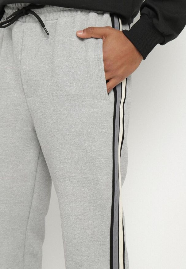Born2be - Szare Spodnie Dresowe Typu Jogger z Lampasami Wileldi. Okazja: na co dzień. Kolor: szary. Materiał: dresówka. Styl: elegancki, klasyczny, casual