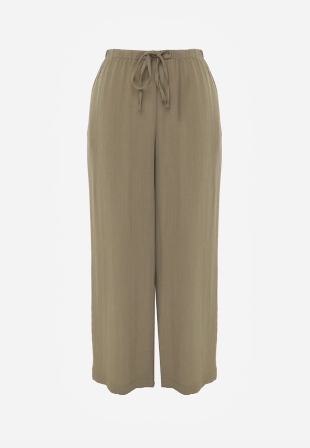 Born2be - Zielone Wiskozowe Spodnie z Szeroką Nogawką i Wiązaniem w Talii Terisanna. Okazja: na co dzień. Kolor: zielony. Materiał: wiskoza. Styl: elegancki, klasyczny, casual