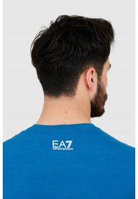 EA7 Emporio Armani - EA7 T-shirt męski niebieski z dużym logo, Rozmiar L. Kolor: niebieski