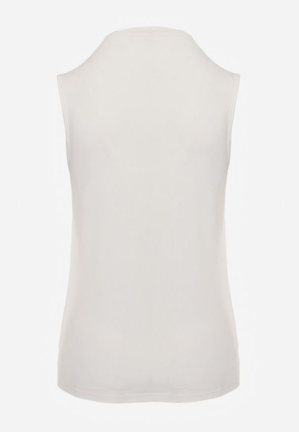 Renee - Biała Bluzka Top Bez Rękawów ze Stójką Nedire. Typ kołnierza: kołnierzyk stójkowy. Kolor: biały. Materiał: jeans, materiał, elastan, poliester. Długość rękawa: bez rękawów. Styl: elegancki