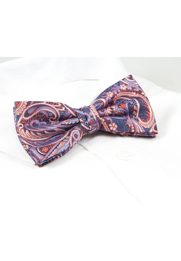 Chattier - Mucha Granatowo-Pomarańczowa z Białą Poszetką, Wzór Orientalny, Elegancka, Męska -CHATTIER. Kolor: niebieski. Materiał: poliester. Styl: elegancki