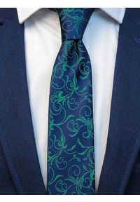 Modini - Granatowy krawat męski we florystyczny wzór C8. Kolor: niebieski. Materiał: mikrofibra, tkanina #3