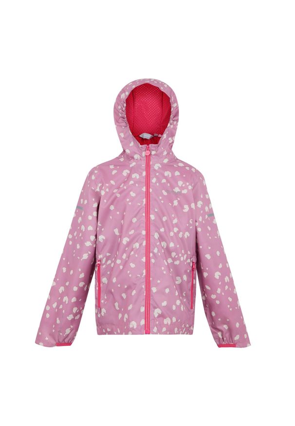 Regatta - Kurtka turystyczna przeciwdeszczowa dziecięca Printed Lever wodoodporna. Kolor: fioletowy. Materiał: poliester, tkanina