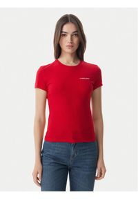 Tommy Jeans T-Shirt Ess Logo DW0DW23479 Czerwony ciemny Slim Fit. Kolor: czerwony. Materiał: bawełna #1
