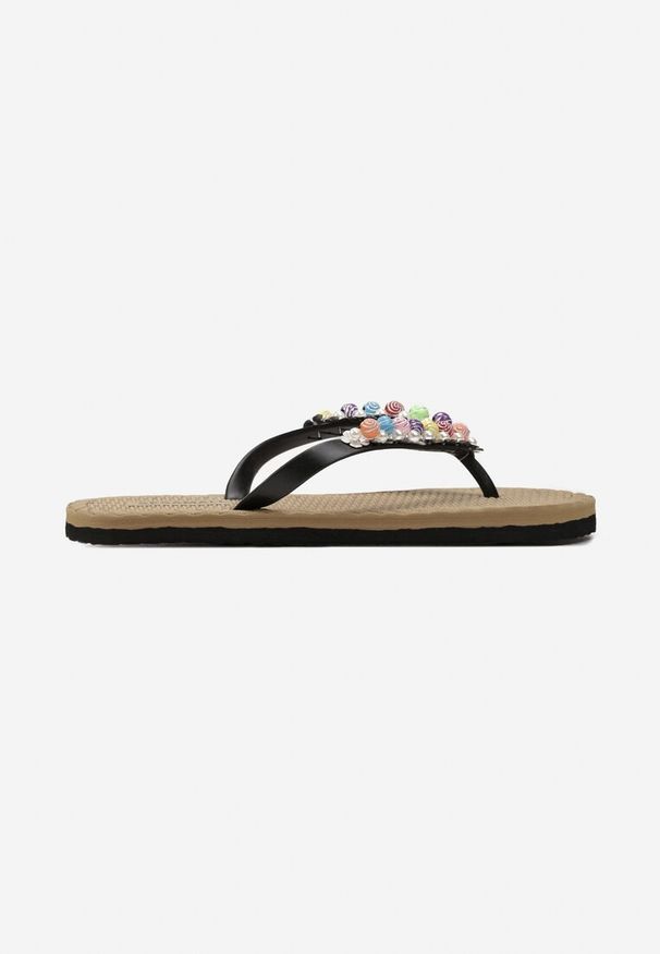 Born2be - Czarne Japonki na Piankowej Podeszwie z Koralikami Mirandia. Kolor: czarny. Sezon: lato. Styl: elegancki