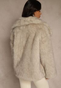 Renee - Beżowa Dwurzędowa Kurtka Futerko Oversize Nenalla. Okazja: na co dzień. Kolor: beżowy. Materiał: futro. Styl: casual #5