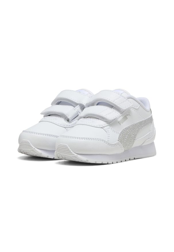 Puma - Dziecięce sneakersy ST Runner v4 Glitter PUMA. Zapięcie: pasek. Kolor: szary, biały, wielokolorowy. Sport: turystyka piesza