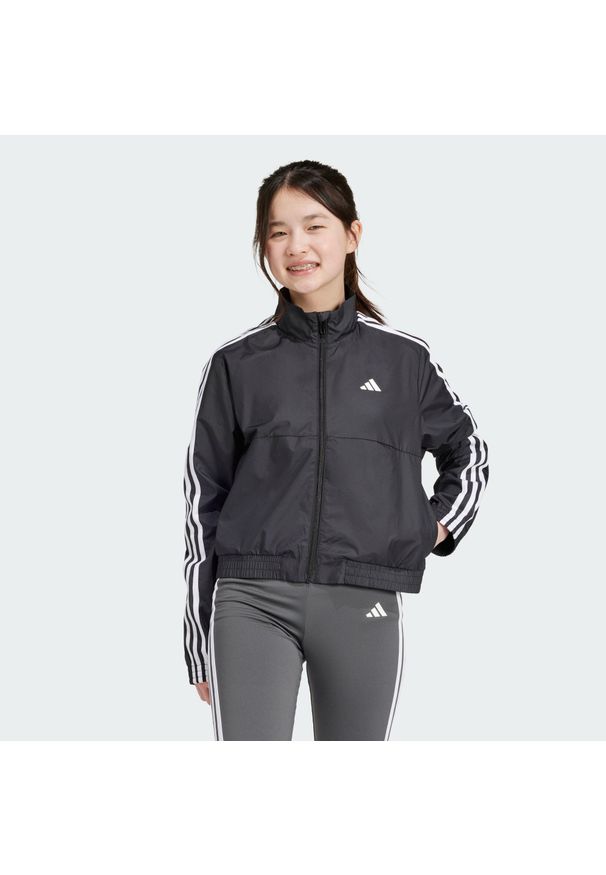 Adidas - Bluza z kapturem Train Essentials Full-Zip Kids. Typ kołnierza: kaptur. Kolor: czarny, biały, wielokolorowy. Materiał: materiał