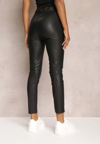 Renee - Czarne Legginsy z Imitacji Skóry i Gumką w Pasie Fierale. Stan: podwyższony. Kolor: czarny. Materiał: skóra
