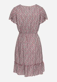 Born2be - Bordowa Bawełniana Rozkloszowana Sukienka w Kwiaty z Falbanami i Gumką w Talii Nelyse. Okazja: na co dzień. Kolor: czerwony. Materiał: bawełna. Długość rękawa: krótki rękaw. Wzór: kwiaty. Typ sukienki: rozkloszowane. Styl: casual #4