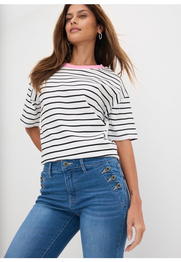 bonprix - Jeansy dzwony, mid waist, bawełna organiczna. Kolor: niebieski