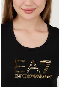 EA7 Emporio Armani - EA7 Czarny damski t-shirt z cyrkoniami, Rozmiar M. Kolor: czarny #3