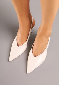 Renee - Beżowe Czółenka Sandały Slingback Vices na Obcasie Typu Szpilka Tilionea. Okazja: na ślub cywilny, na wesele. Kolor: beżowy. Materiał: jeans. Obcas: na obcasie. Styl: elegancki. Wysokość obcasa: średni #3