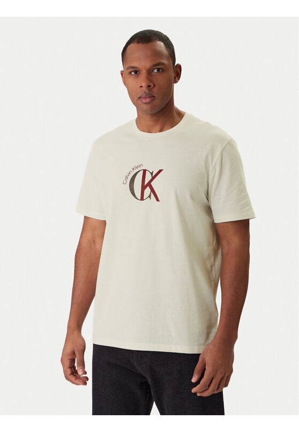Calvin Klein Jeans T-Shirt 2Tone Graphic LV14RE829G Biały Regular Fit. Kolor: biały. Materiał: bawełna
