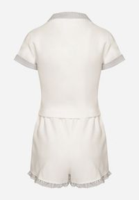 Born2be - Biały Bawełniany Komplet Szorty i Bluzka Typu Polo Addoria. Kolor: biały. Materiał: bawełna #7