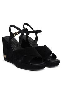 TOMMY HILFIGER - Tommy Hilfiger Sandały Suede Wrapped High Wedge FW0FW09218 Czarny. Kolor: czarny. Materiał: zamsz, skóra #4