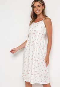 Born2be - Biało-Różowa Rozkloszowana Sukienka na Regulowanych Ramiączkach z Gumką w Pasie Arupia. Kolor: biały. Materiał: tkanina. Długość rękawa: na ramiączkach. Sezon: lato #6