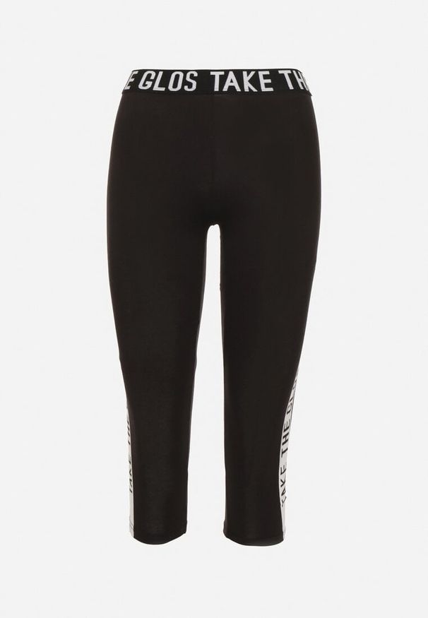 Born2be - Czarne Legginsy Sportowe z Lampasem i Napisami Glequella. Okazja: na co dzień. Stan: podwyższony. Kolor: czarny. Wzór: napisy. Styl: sportowy