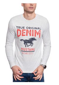 Mustang - LONGSLEEVE MUSTANG Adrian C Print 1008952 2064. Kolor: szary. Długość rękawa: długi rękaw. Długość: długie. Wzór: nadruk