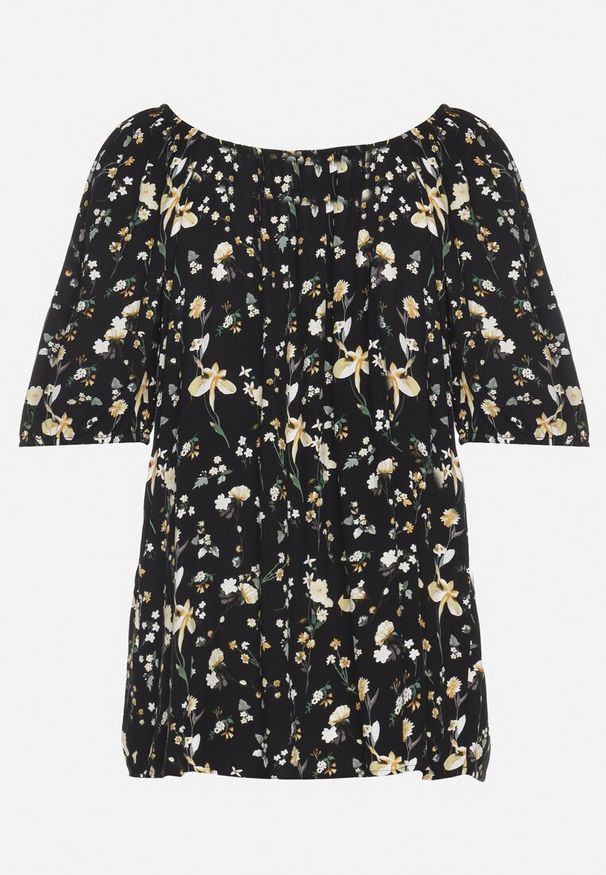 Born2be - Czarna Bluzka ze Sztucznego Jedwabiu w Kwiaty Lisanithea. Okazja: na co dzień. Kolor: czarny. Materiał: jedwab. Wzór: kwiaty. Styl: elegancki, casual