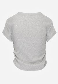 Renee - Szary Dopasowany T-shirt z Marszczeniem z Bawełnianej Tkaniny w Prążki Assarena. Okazja: na co dzień. Kolor: szary. Materiał: bawełna, tkanina. Wzór: prążki. Styl: casual, elegancki #3