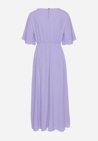 Born2be - Jasnofioletowa Sukienka Maxi z Ozdobnym Wiązaniem i Gumką w Talii Myrcella. Kolor: fioletowy. Długość: maxi #7