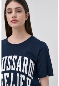 Trussardi Jeans - Trussardi - T-shirt bawełniany. Okazja: na co dzień. Kolor: niebieski. Materiał: bawełna. Wzór: nadruk. Styl: casual #2