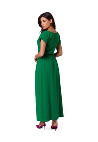 BeWear - Długa sukienka bawełniana z gumą w pasie zielona. Kolor: zielony. Materiał: bawełna, guma. Sezon: wiosna, lato. Długość: maxi #2