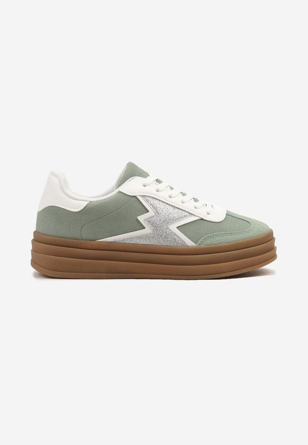 Born2be - Jasnozielone Sneakersy na Kauczukowej Podeszwie z Geometrycznym Wzorem Tolionne. Okazja: na co dzień. Kolor: zielony. Materiał: kauczuk. Wzór: geometria
