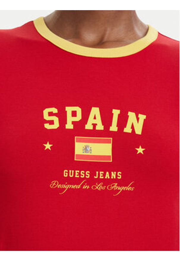 Guess Jeans T-Shirt W6YI16 K3995 Czerwony Slim Fit. Kolor: czerwony. Materiał: bawełna
