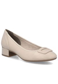 Skórzane czółenka damskie na niskim obcasie beżowe Rieker 43453-62. Kolor: beżowy. Materiał: skóra. Obcas: na obcasie. Wysokość obcasa: niski #1