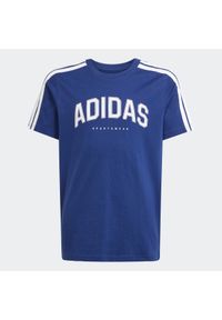 Adidas - Koszulka dziecięca ADIDAS. Kolor: biały, niebieski, wielokolorowy. Materiał: bawełna, włókno, materiał. Sport: joga i pilates
